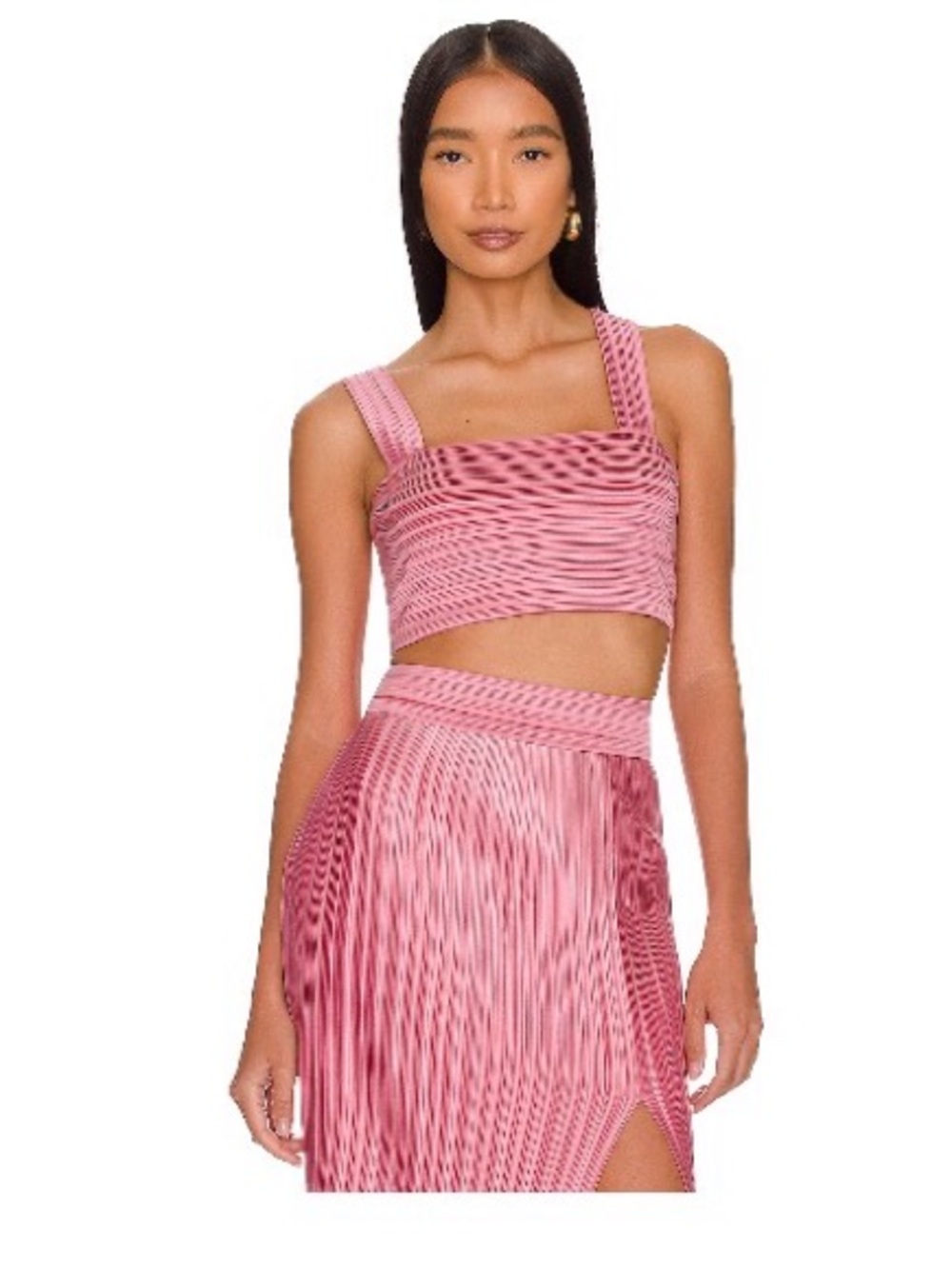 Pink Set - with Pleated High-Waist Midi Skirt